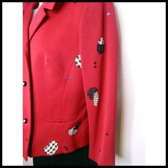 Vintage Red Blazer Cropped Jacket Upcycled Don Loper / One Of A Kind - Picture 9 of 15